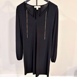 Michael Kors Elegant Sleek Chic Black Dress Gold Chain Classy Timeless Small